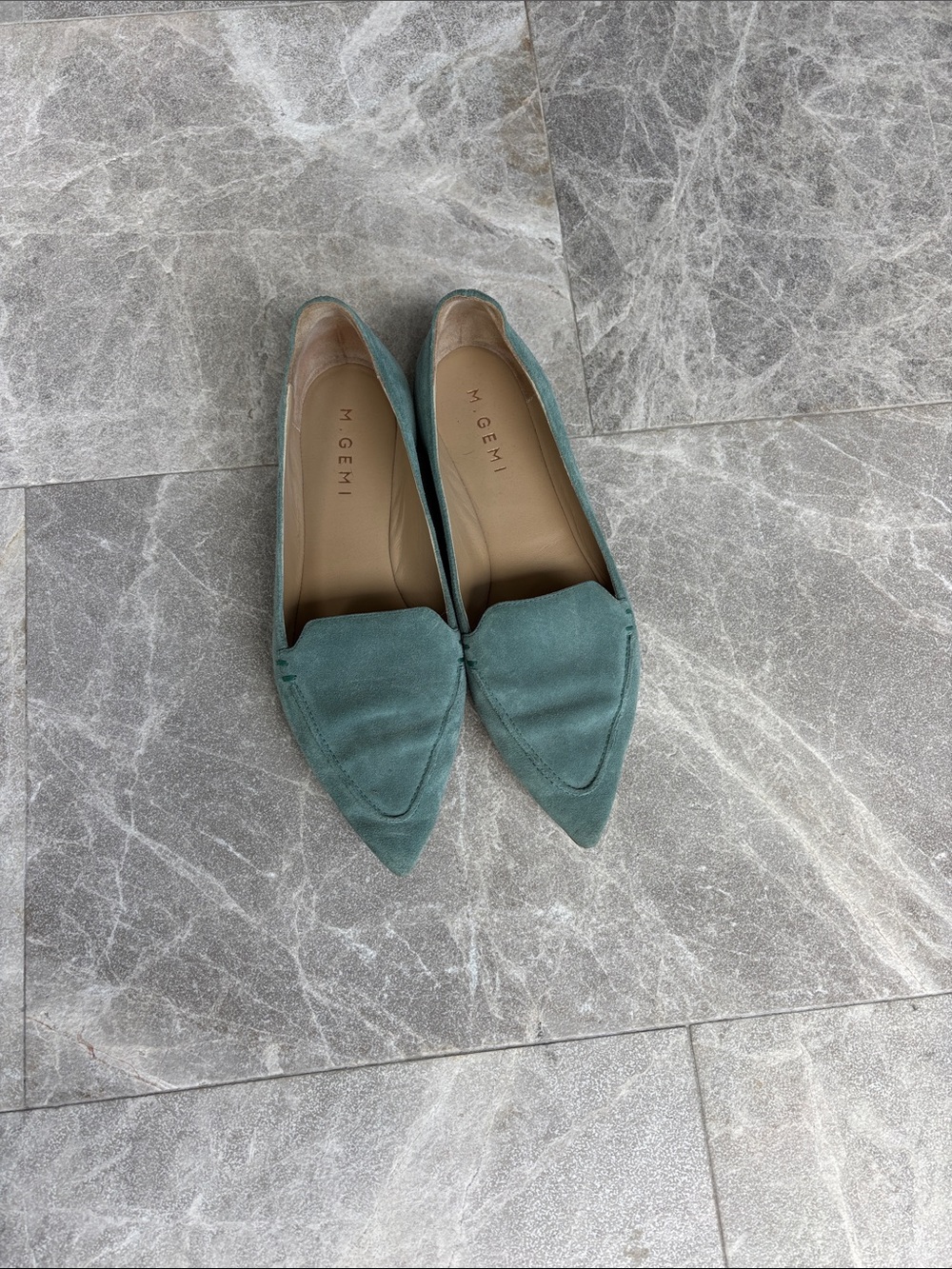 M. Gemi Teal Suede Pointed Slip-On Flats
